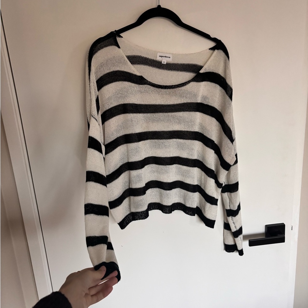 Superdown Striped Black and White Knit Sweater small